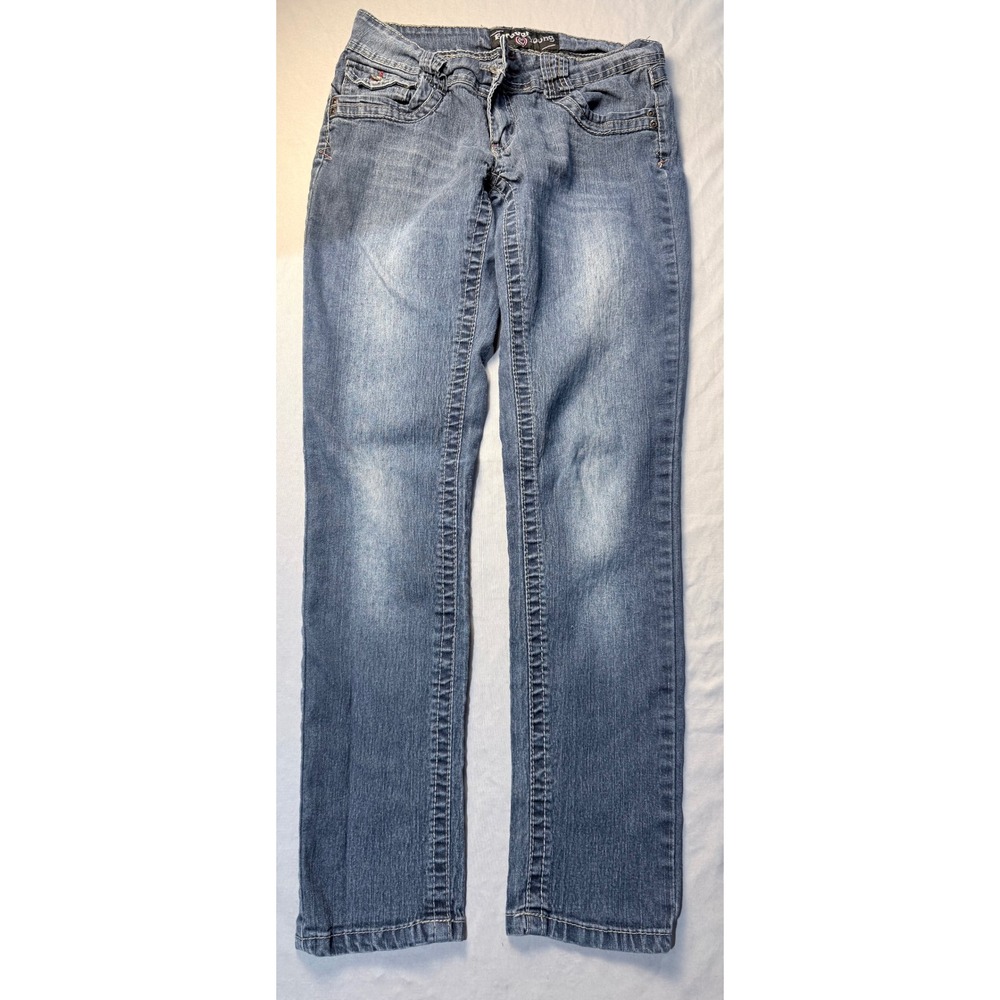 Forever Young Womens Straight Leg Jeans Blue Medium Wash Size 9 Low Rise Stretch